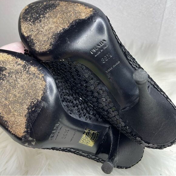Prada Sequin Satin Bow Heels Black 36.5 - Picture 5 of 8